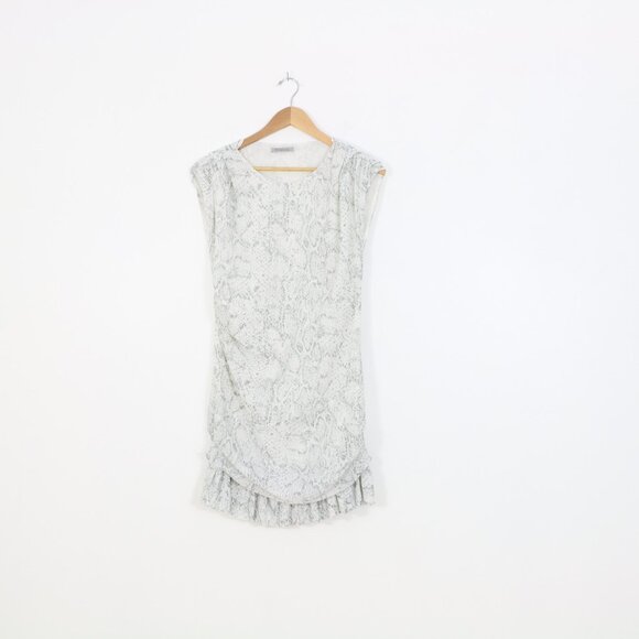 Plinko White Snake Skin Ruffle Mermaid Hem Mini Dress - Picture 3 of 6